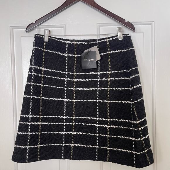 St. John Skirt Textured Intarsia Grid Print Knit Pull-On Mini Size Medium - Picture 4 of 7